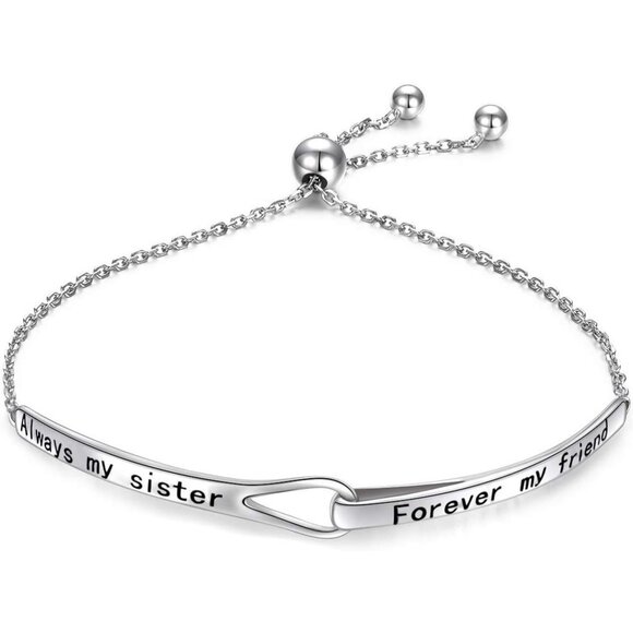 Sterling Silver Infinity Bracelet with Inspirational Engraving Adjustable Fit